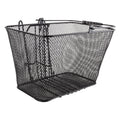 Black Sunlite mesh lift-off front basket attached to an eBike, shown from a front angle.