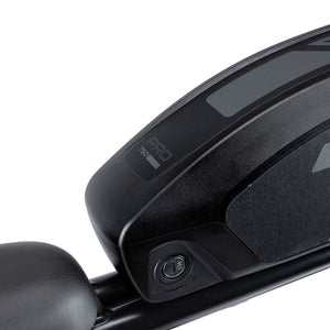 Side view of a Super73 Pro 750 eBike battery showing its sleek black casing and branding.