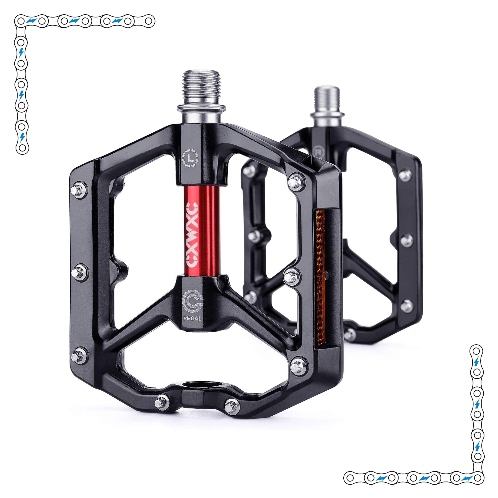 Black aluminum pedals for electric bike, product image showing a pair of sturdy, textured black pedals designed for eBikes.