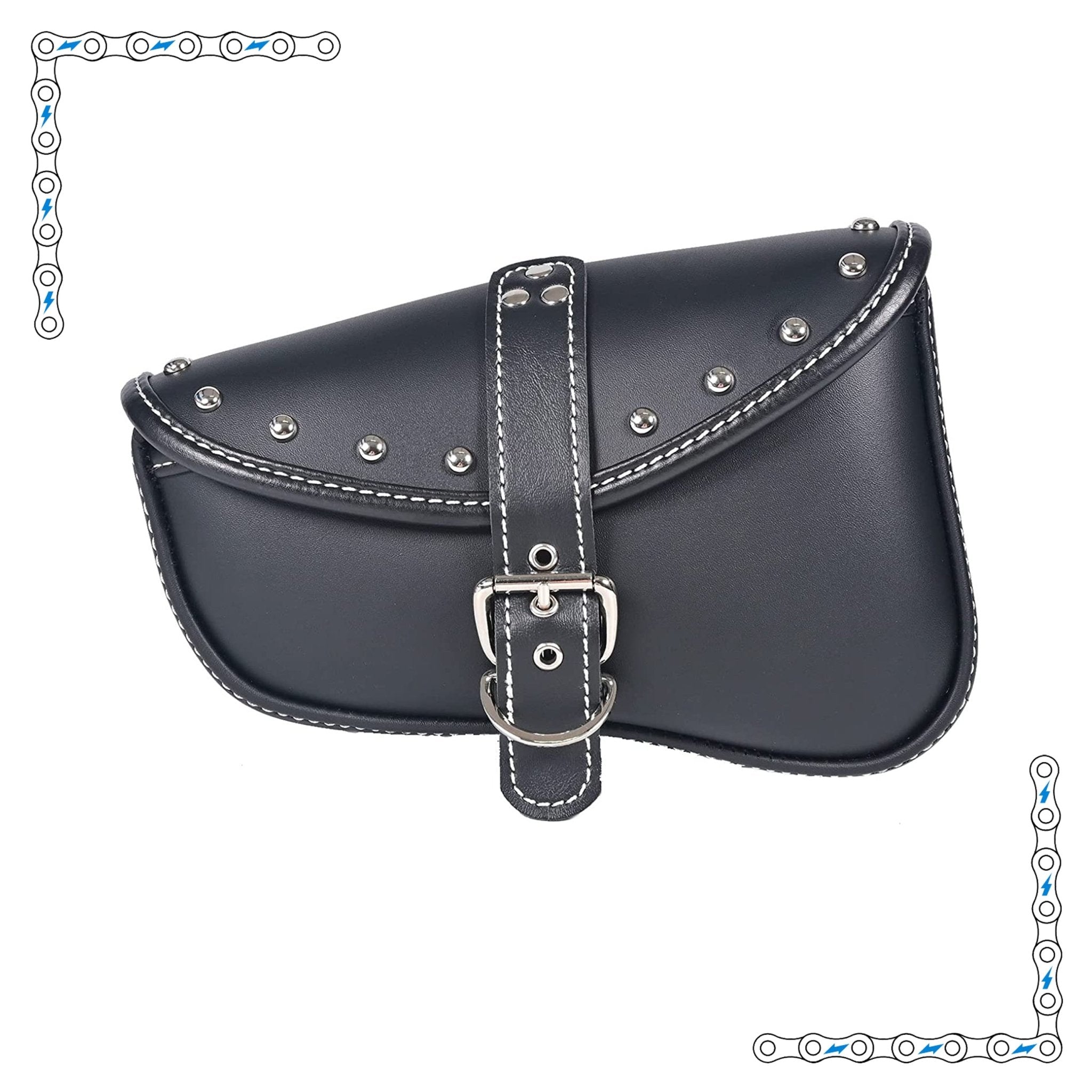 eBike Black Leather Studded Triangle Moto Saddle Bag Set of 2 for ebike - Accessories - eBike Super Shop