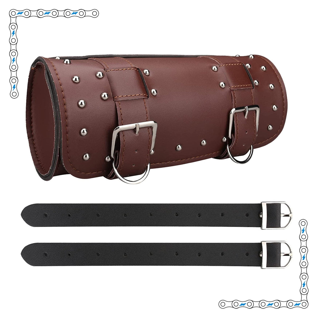 eBike Brown Leather Rounded Studded Bar Bag for ebike - Accessories - EBIKE|ACCES|BLACK|0417 eBike Super Shop