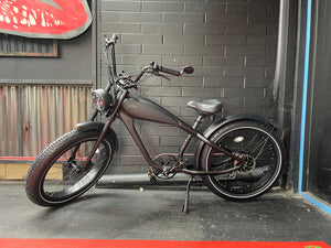 Black Cheetah electric fat-tire custom eBike, side view, model 4129898