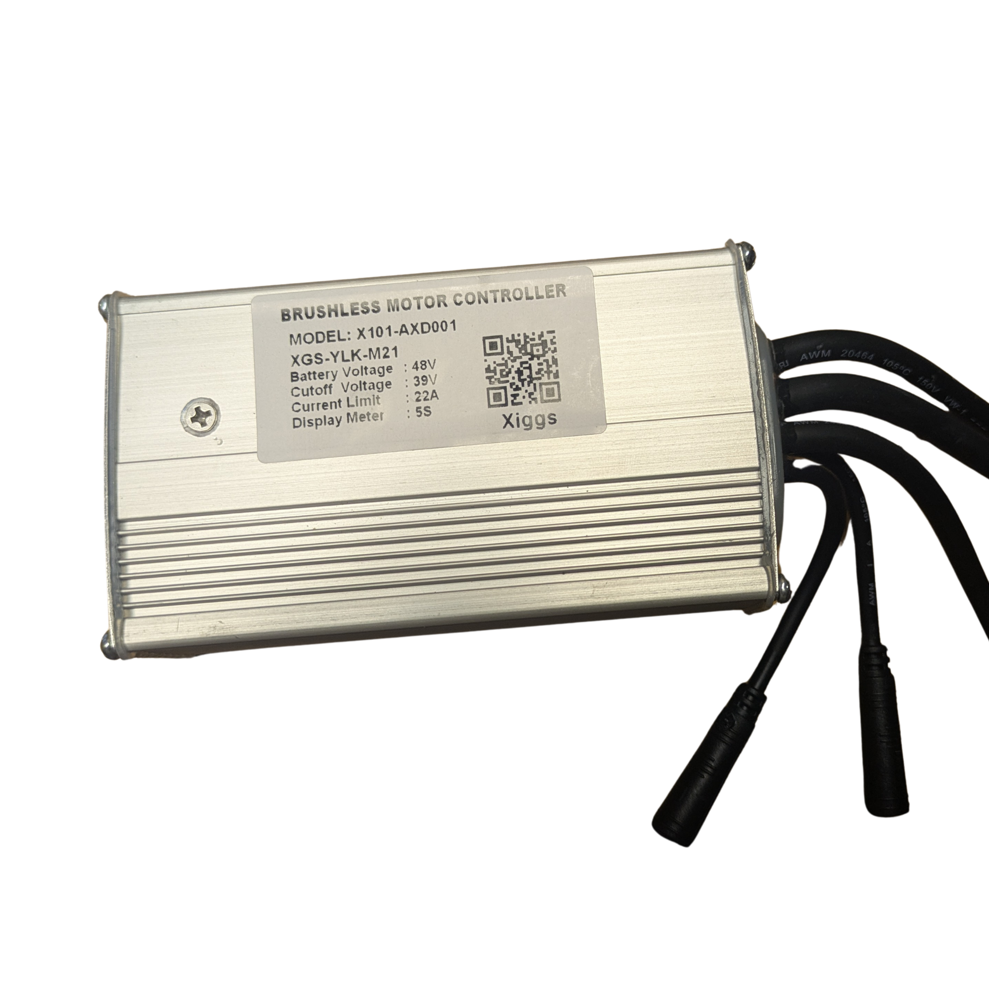 Front view of the Macfox X2 eBike Controller (old version) showing the rectangular black device with labeled connection ports and attached wiring.