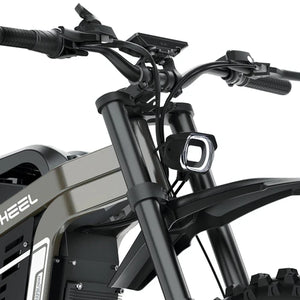 Coswheel R19 electric bike in side view, showcasing its sturdy frame, large tires, and integrated battery against a plain background.