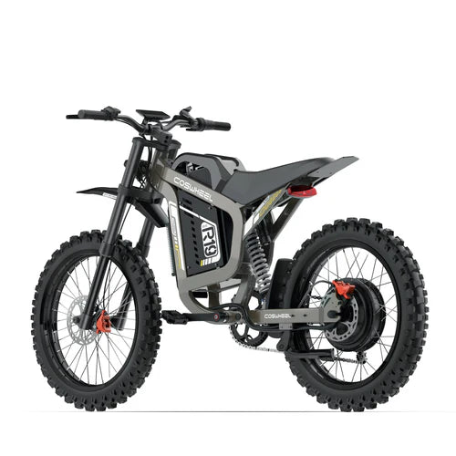 Coswheel R19 electric bike in gray, side view, showcasing its frame, wheels, and battery compartment