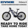 Dark blue eBike Cyke Falcon S electric bicycle, side view, against a plain background.