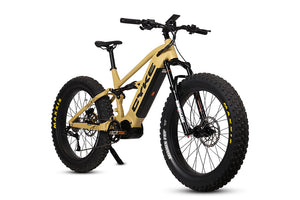 Desert yellow eBike Cyke Falcon X bicycle, side view, against a plain background
