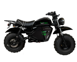A black eBike Drift Hero 1500W Mini electric bike with thick tires, compact frame, and handlebars, displayed on a white background.