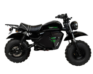 A black and red eBike Drift Hero 1500w Mini electric bike with thick tires, compact frame, and handlebars, shown on a white background.