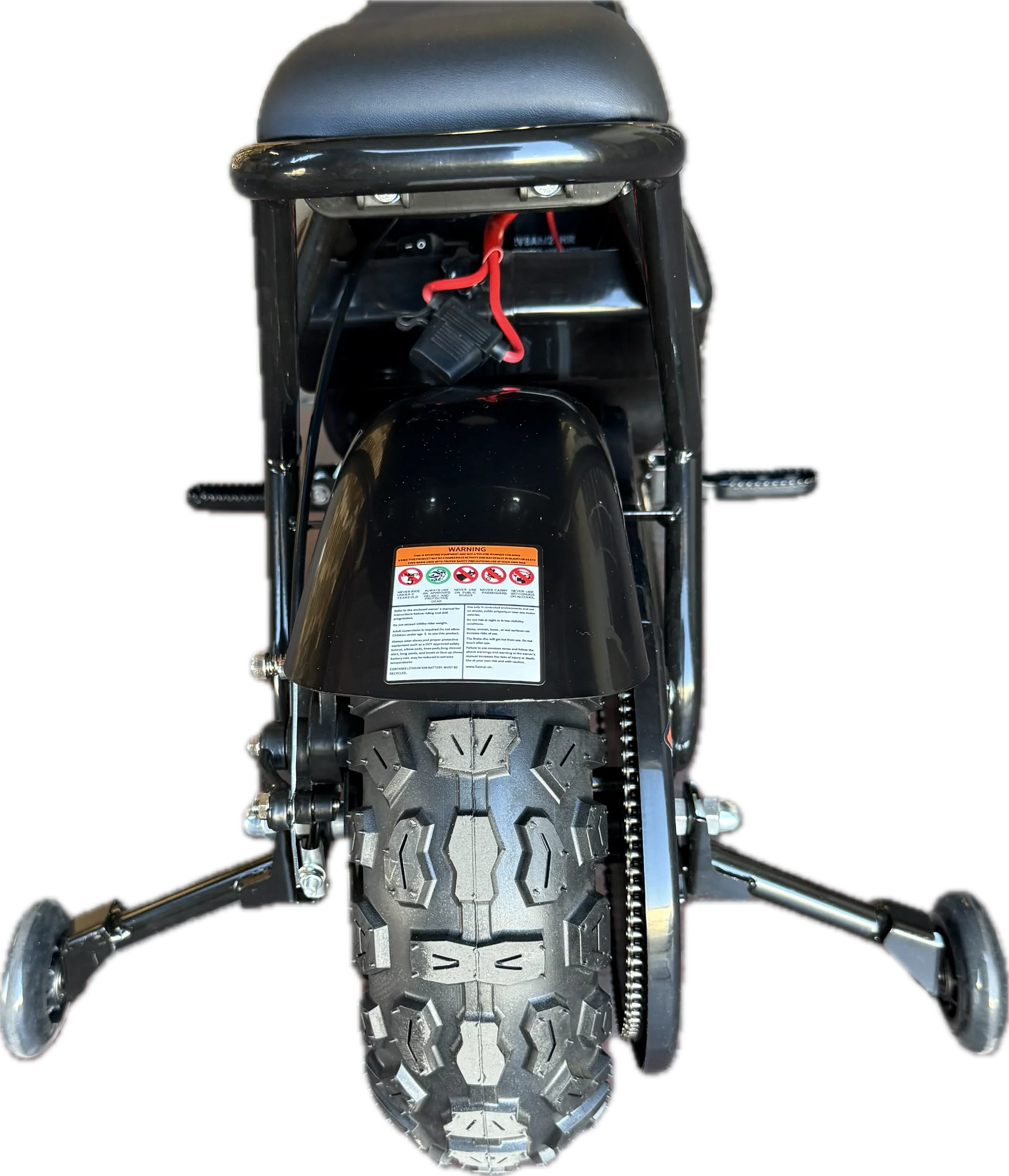 Side view of the eBike Drift Hero 250W Mini, showcasing its compact frame, black and red color scheme, and thick tires designed for stability and urban commuting.