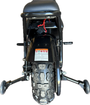 Side view of the eBike Drift Hero 250W Mini, showcasing its compact frame, black and red color scheme, and thick tires designed for stability and urban commuting.