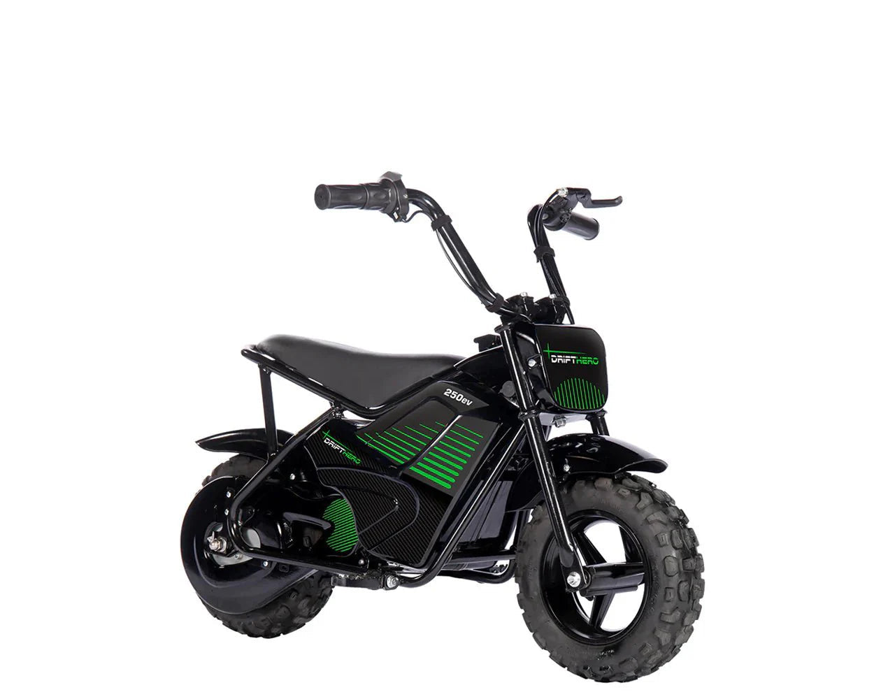 A compact eBike Drift Hero 250w Mini in black, featuring a sturdy frame, small wheels, and ergonomic handlebars, designed for urban commuting and easy maneuverability.