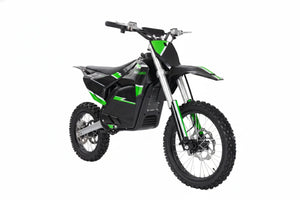 A black eBike Drift Hero 5000W dirt bike parked on a dirt trail, showcasing its rugged tires, sturdy frame, and powerful electric motor.
