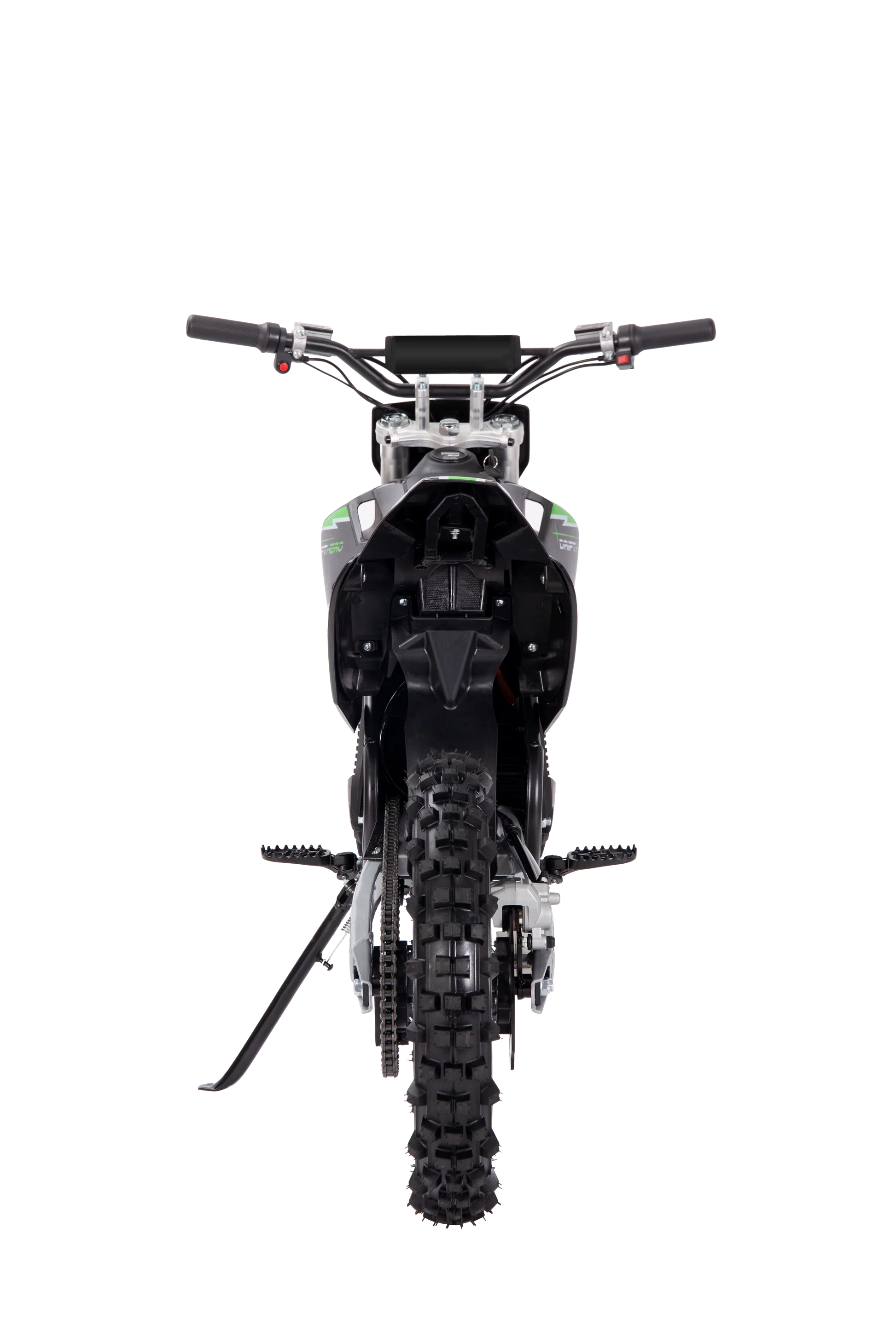 Side view of the eBike Drift Hero 5000W Dirt electric bike, showcasing its rugged tires, sturdy frame, and off-road suspension system against a plain background.