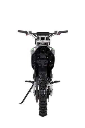 Side view of the eBike Drift Hero 5000W Dirt electric bike, showcasing its rugged tires, sturdy frame, and off-road suspension system against a plain background.