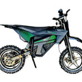 A black eBike Drift Hero 800W dirt bike with rugged tires, sturdy frame, and front suspension, displayed on a white background.