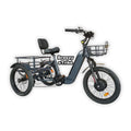 Blue eBike Breezy Electric Trike in box, product image on grey background