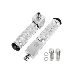 Silver eBike foot pegs, metallic finish, product image, pair displayed on white background