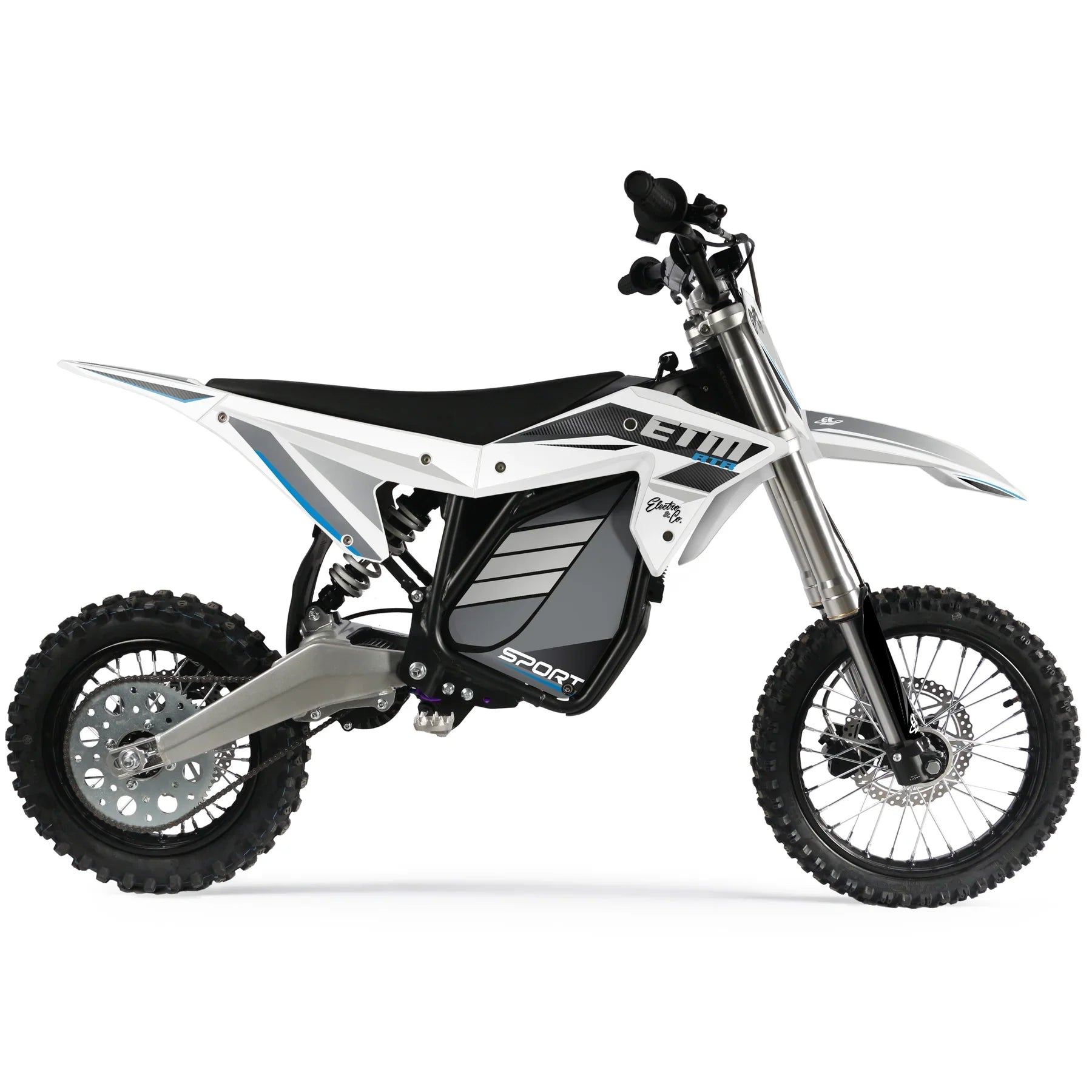 eBike Electro & Co ETM RTR Sport electric bike, black and blue model, displayed in profile view, photographed indoors for pre-order promotion