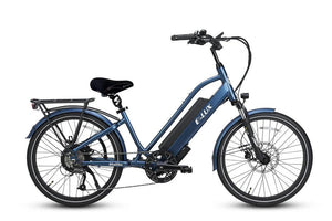 Denim Blue ELUX Malibu Mini 750W Step-Thru 24" Street Electric Beach Cruiser eBike, product image, model 559470