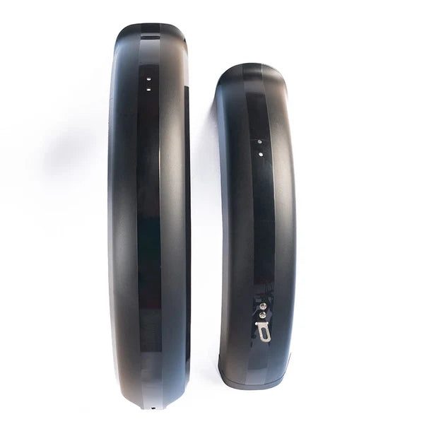 Black eBike fender kit for Macfox X1S, showing front and rear fenders with mounting hardware on a white background.