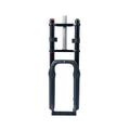 Front view of the Macfox X1S eBike fork showing suspension components and black finish.