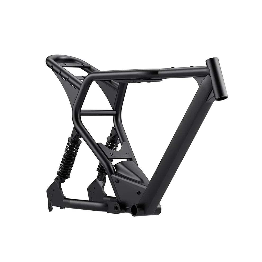 Black Macfox X2 eBike frame, side view, isolated on white background