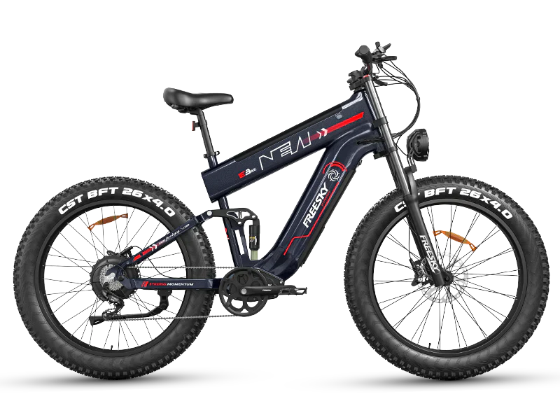 Black Freesky Alaska Pro M-520 electric bike, side view, showcasing sturdy frame and fat tires