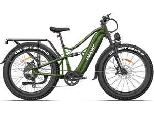 Green Freesky Swift Horse Pro X-6E electric bike, side view, displayed on a white background