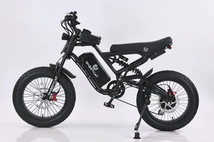 Black electric eBike Ghostcat F3 Class 2, side view, with blackout design and sleek frame.