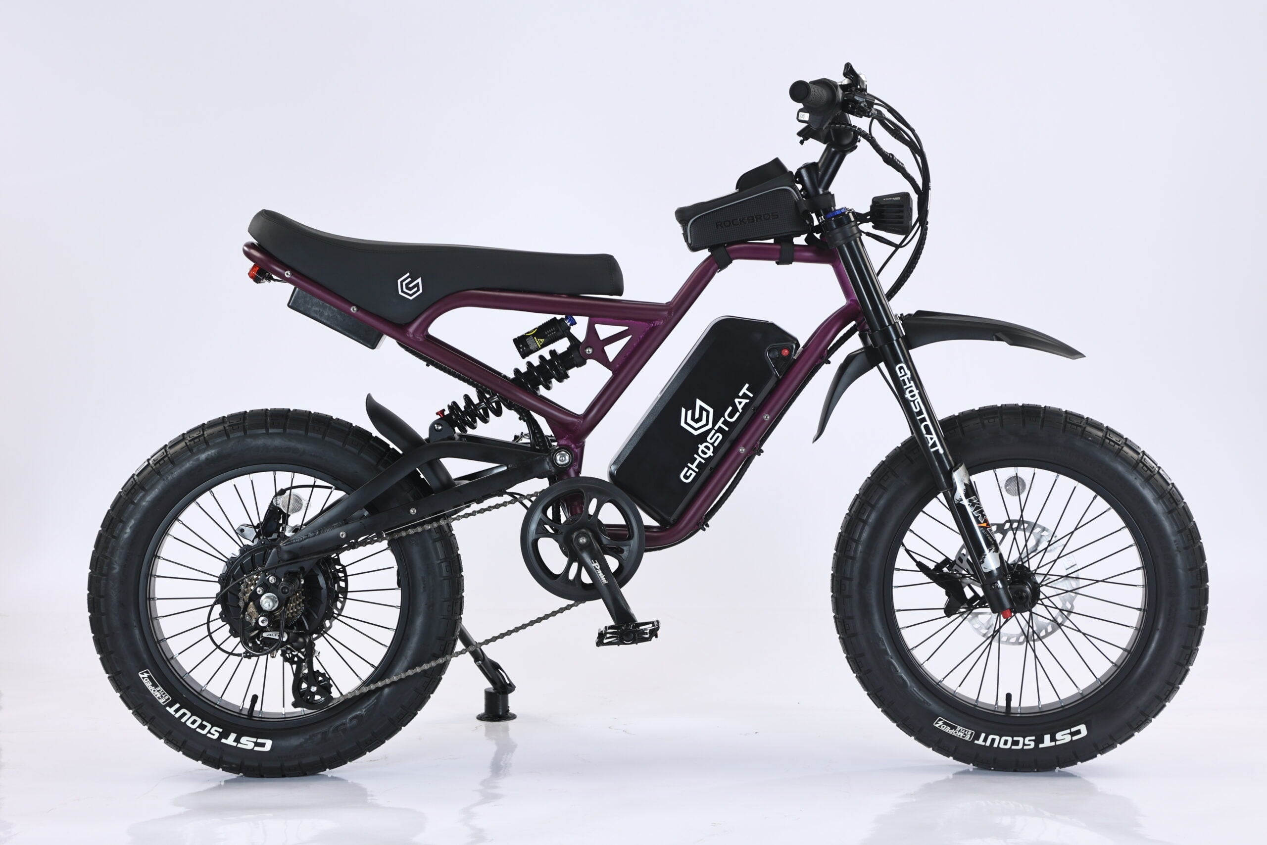 Dark purple eBike Ghostcat F3X.2 side view on white background