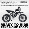 Side view of the eBike Ghostcat F3X.2 in R2R Blackout color, showcasing its sleek black frame, thick tires, and modern design against a plain background.