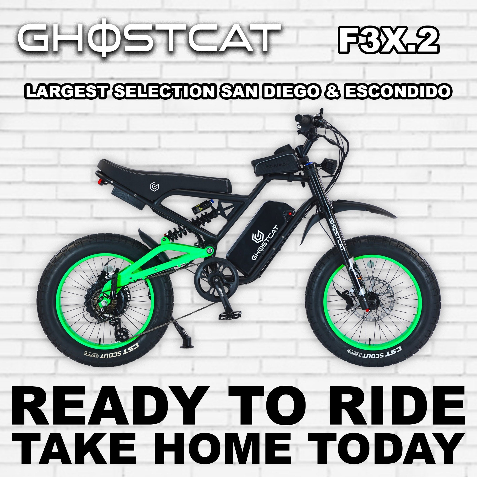 eBike Ghostcat F3X.2 in neon green, side view, product image