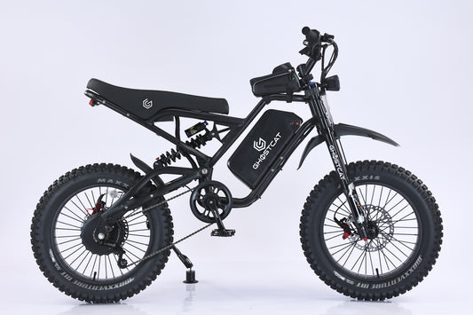 Burnt orange eBike Ghostcat F4X side view, showcasing frame design and features