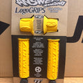 Yellow Answer Racing eBike grips, textured surface, displayed on a white background.