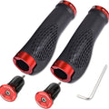 Black and red eBike grips with textured surface, shown side by side on a white background.