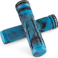 Blue and black eBike grips with textured surface, displayed on a black background.