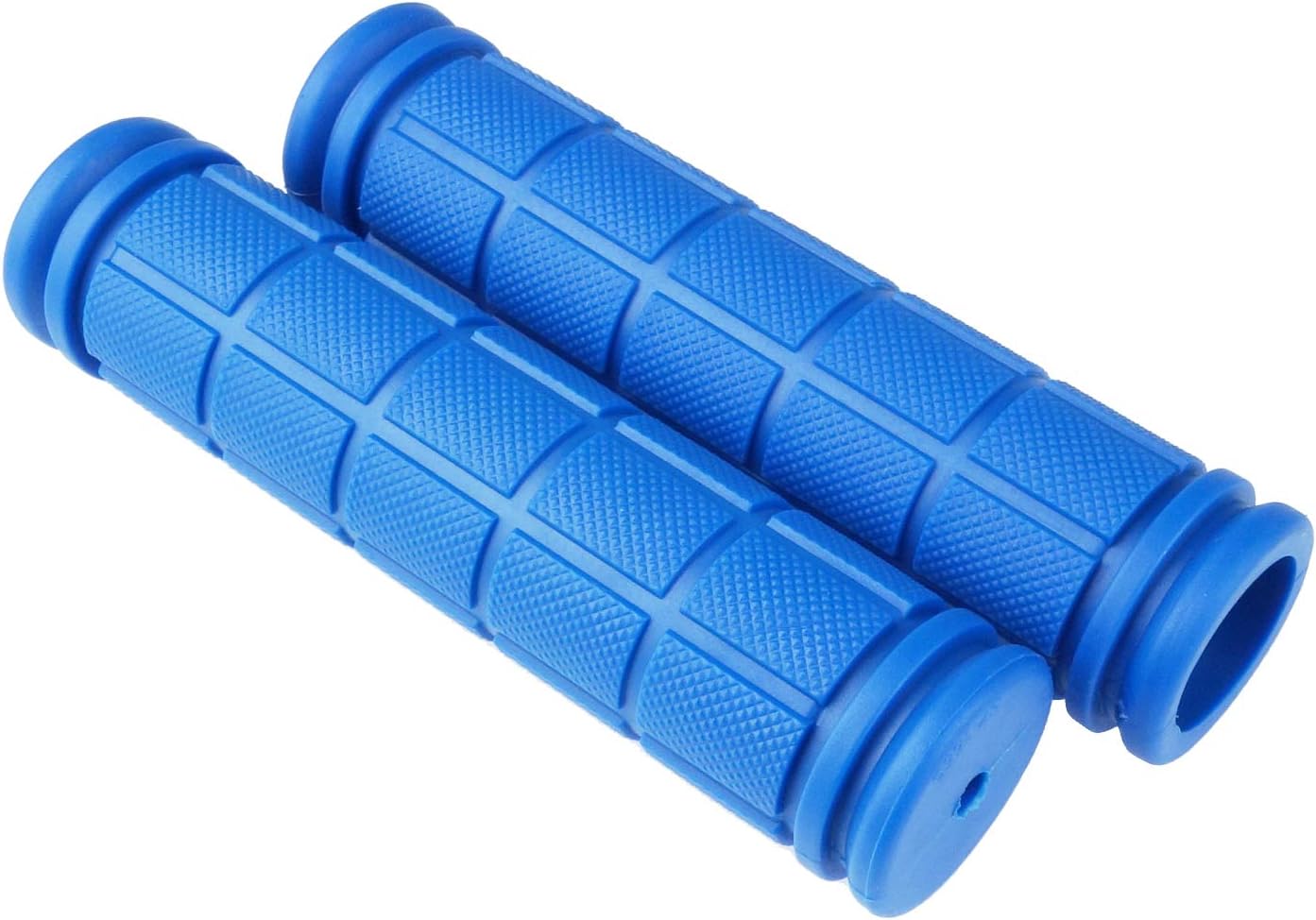 Blue eBike grips with textured surface, displayed on a white background