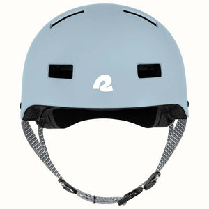 Matte crystal blue Retrospec Dakota eBike helmet, side view, with ventilation holes and adjustable straps
