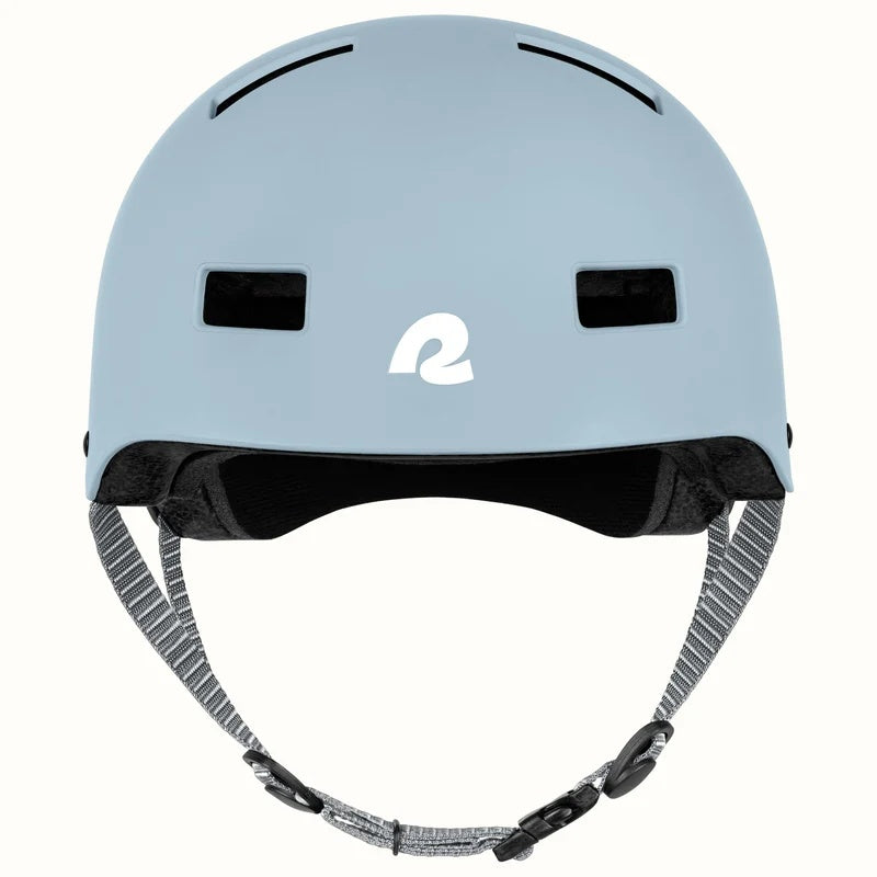 Matte crystal blue Retrospec Dakota eBike helmet, side view, with ventilation holes and adjustable straps