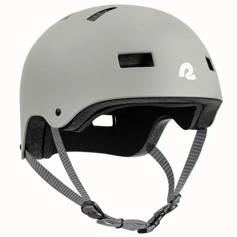 Matte oat Retrospec Dakota eBike helmet with adjustable straps, shown in a side view.