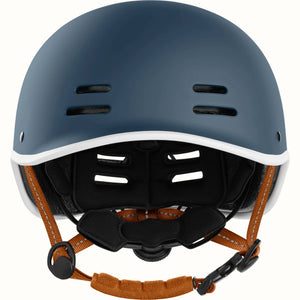 Matte navy Retrospec Remi eBike helmet, side view, with adjustable straps and ventilation holes
