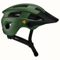 Matte forest green Retrospec Rowan mountain bike helmet for eBikes, side view, with adjustable straps and multiple ventilation holes.