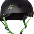 Black S1 Lifer eBike helmet in X-Large size with neon green straps, shown from the side against a white background.