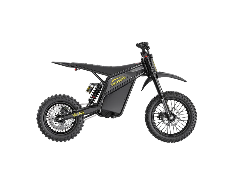 Heybike Villain electric bike in Midnight Black, side view, displayed against a plain background
