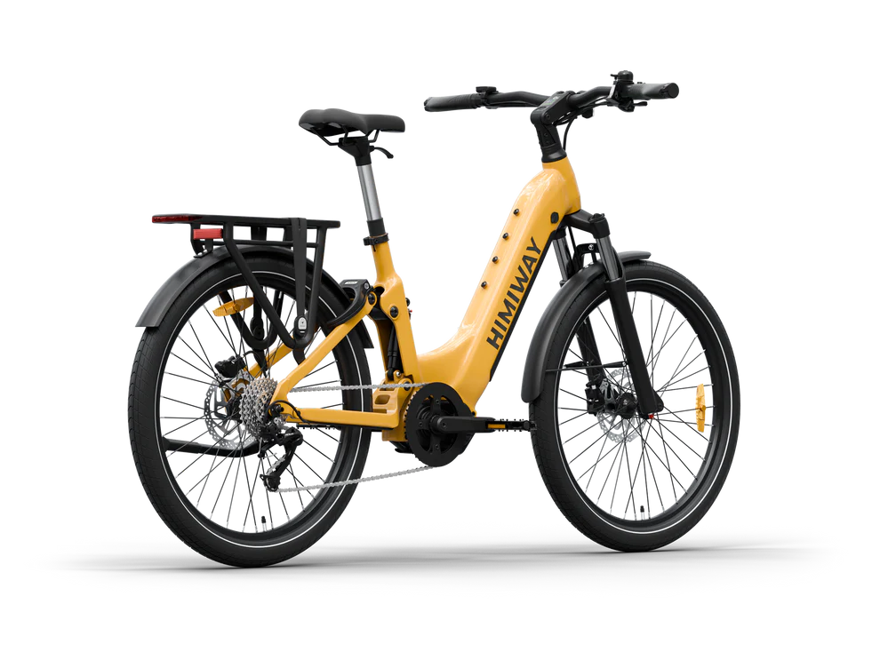 Himiway A7 Pro eBike in dark orange, side view, showcasing frame, wheels, and battery