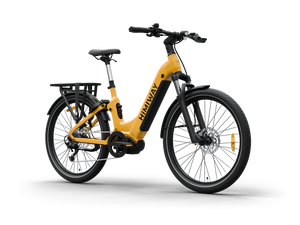 Himiway A7 Pro eBike in dark orange, side view, showcasing frame, wheels, and battery