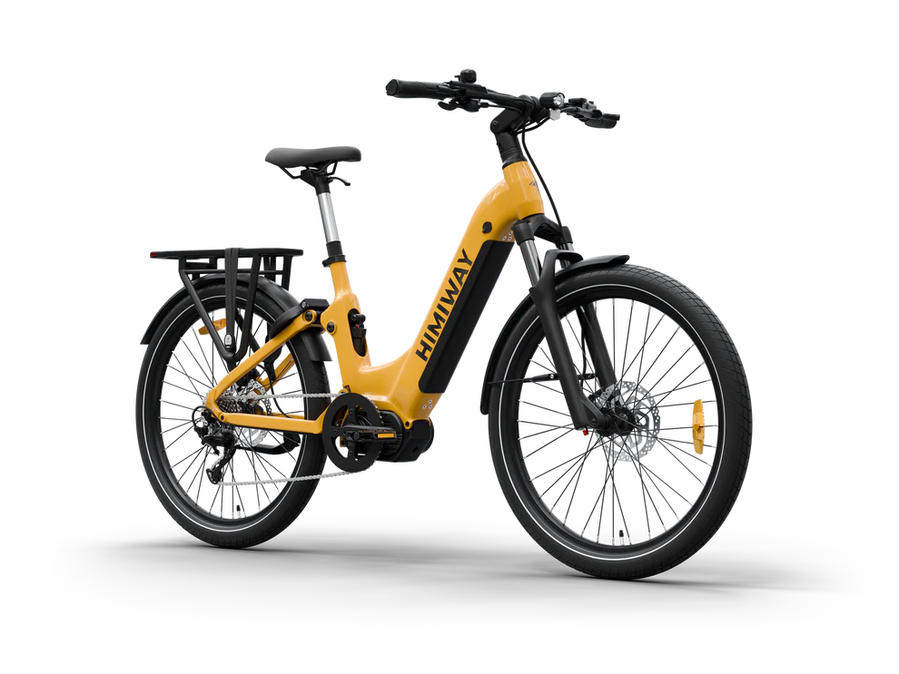 Himiway A7 Pro eBike in dark orange, side view, showcasing frame, wheels, and battery