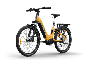 Himiway A7 Pro eBike in dark orange, side view, showcasing frame, wheels, and battery