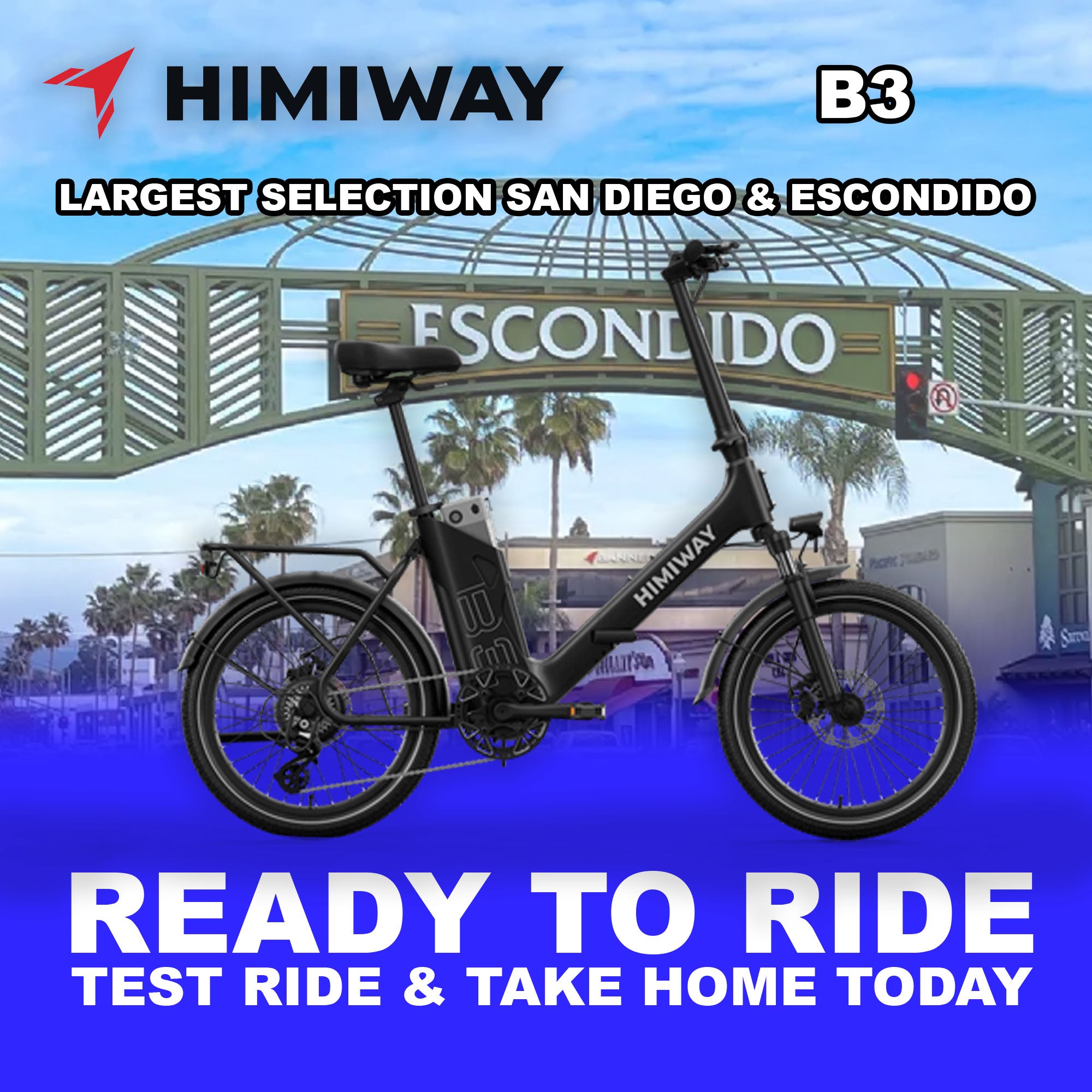 Black Himiway B3 eBike, ready to ride, side view against a plain background